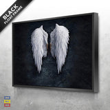 icarus black and white angel wings black frame canvas art 