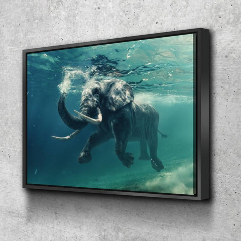 Elephant Swimming - Premium Canvas - eBazaart